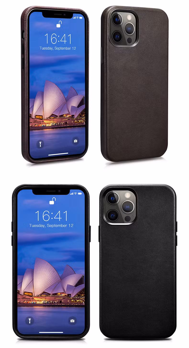 Custom Wireless Charging Brown Leather Phone Cover Mobile Phone Housing iPhone Case