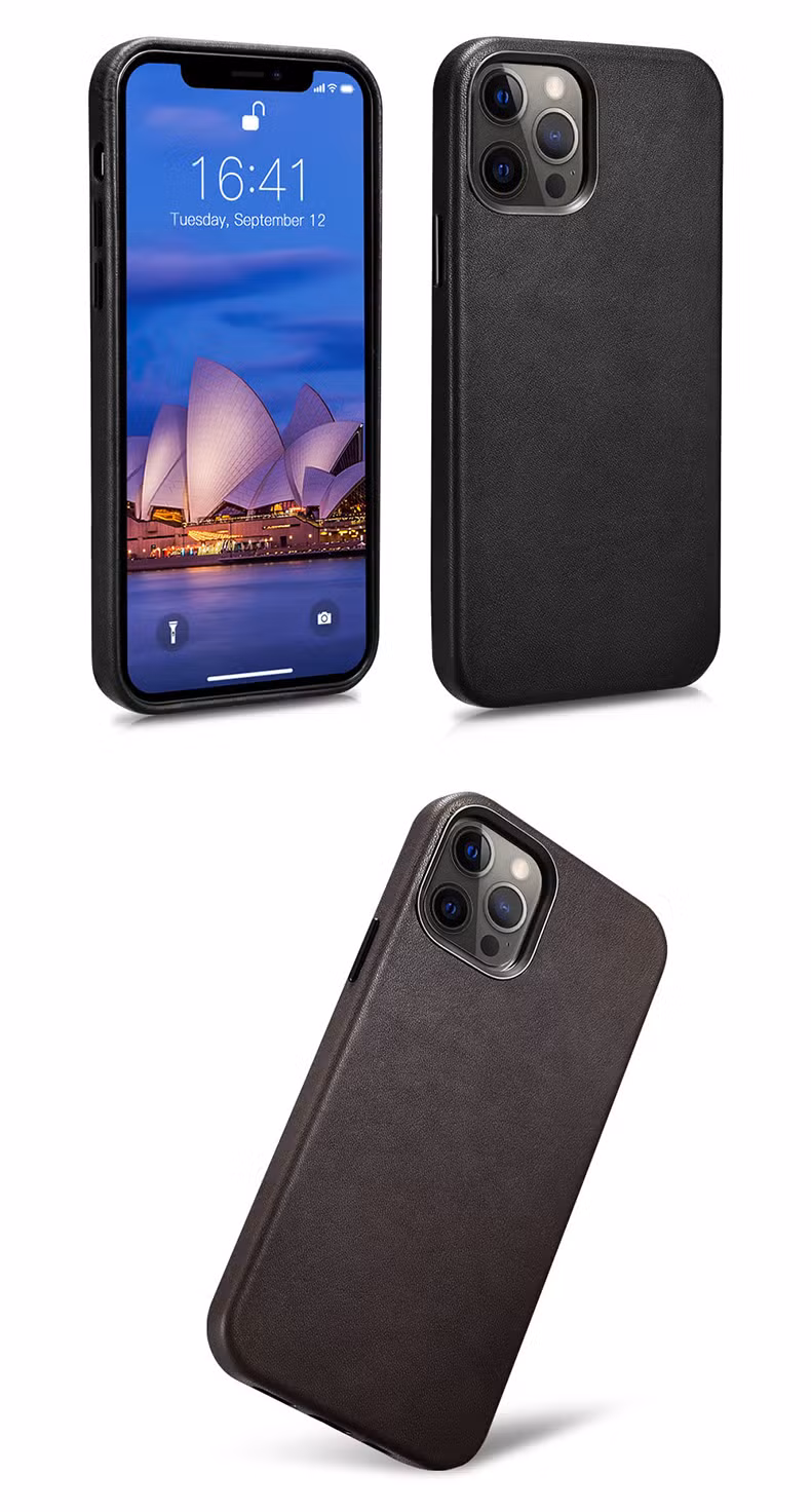 Custom Wireless Charging Brown Leather Phone Cover Mobile Phone Housing iPhone Case