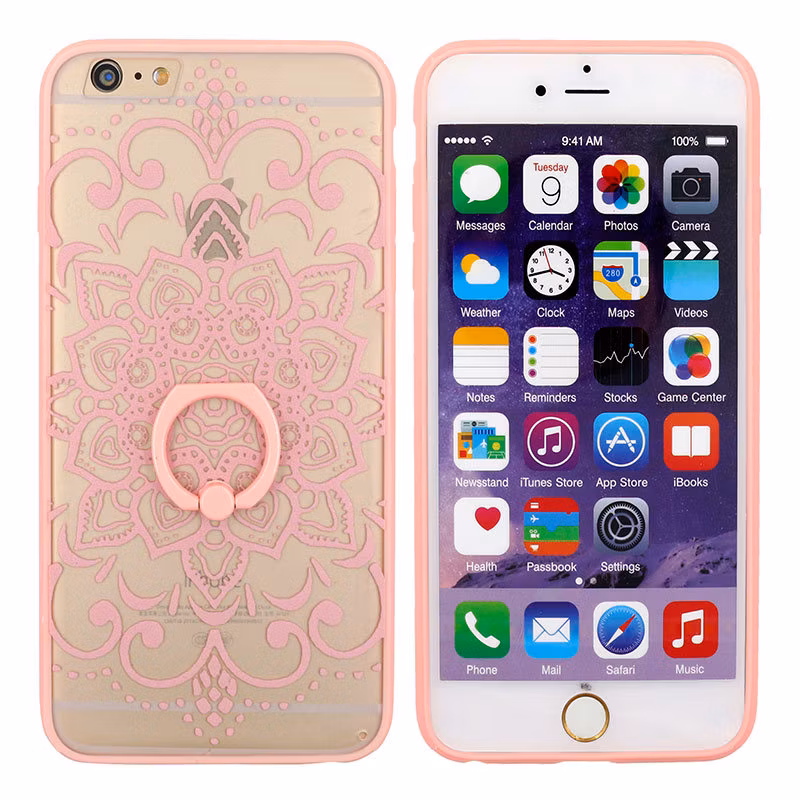 Retro Flower TPU Mobile Phone Case with Ring Stent for iPhone