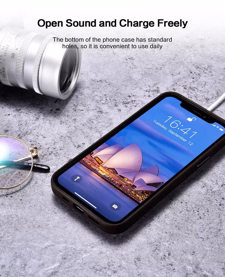 Custom Wireless Charging Brown Leather Phone Cover Mobile Phone Housing iPhone Case