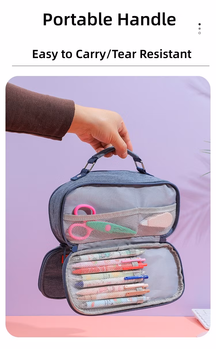 Jeans Blue Oxford Cloth Pencil Bag Colourful Large Storage Pencil Case Pen Bag with Zipper Big Capacity Pouch Organizer