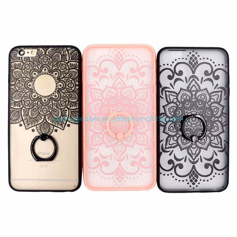 Retro Flower TPU Mobile Phone Case with Ring Stent for iPhone