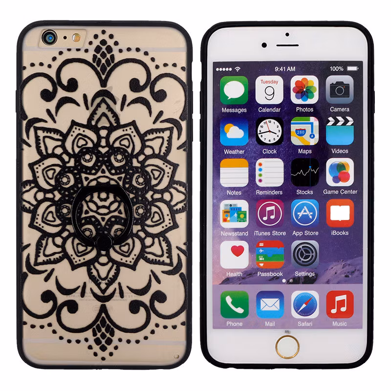 Retro Flower TPU Mobile Phone Case with Ring Stent for iPhone