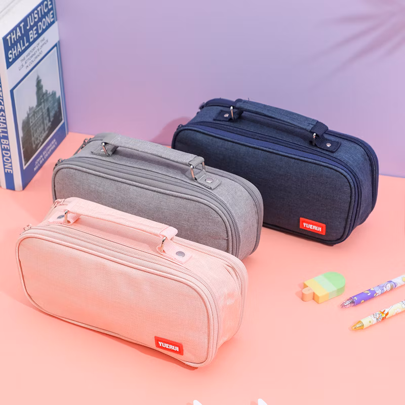 Grey Oxford Cloth Pencil Bag Colourful Large Storage Pencil Case Pen Bag with Zipper Big Capacity Pouch Organizer