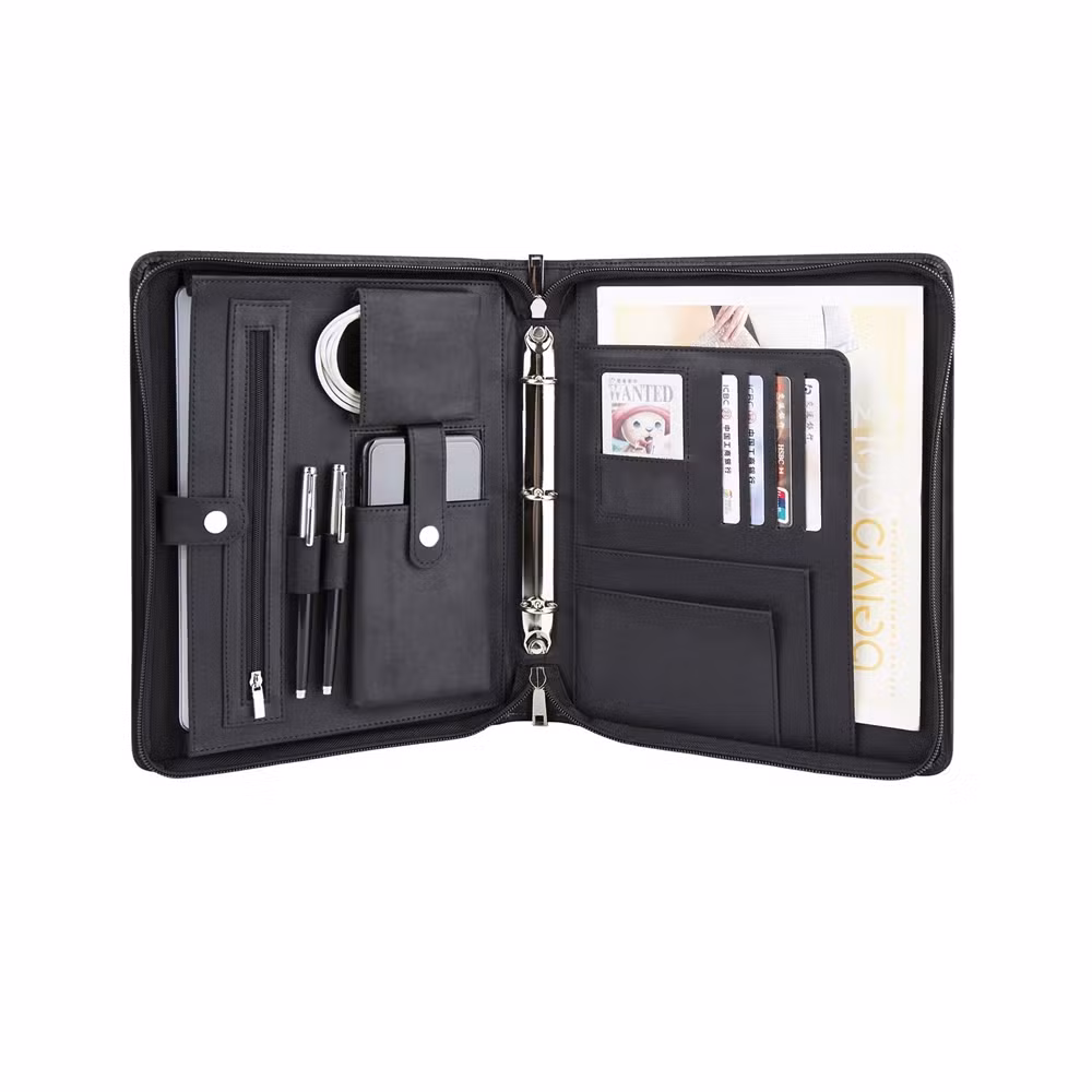 Black Customized PU Leather Ring Binder