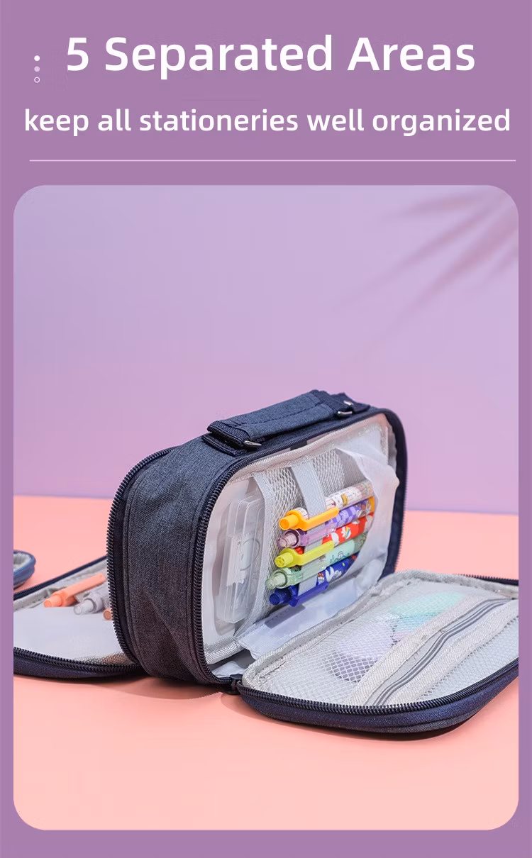 Grey Oxford Cloth Pencil Bag Colourful Large Storage Pencil Case Pen Bag with Zipper Big Capacity Pouch Organizer