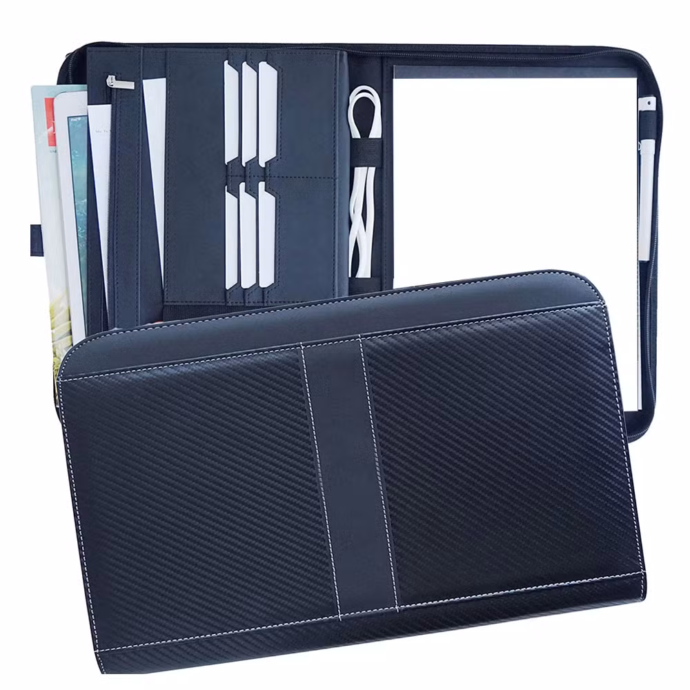 3 Ring Binder File Folder Unique Black Leather Portfolio with Hollow Window