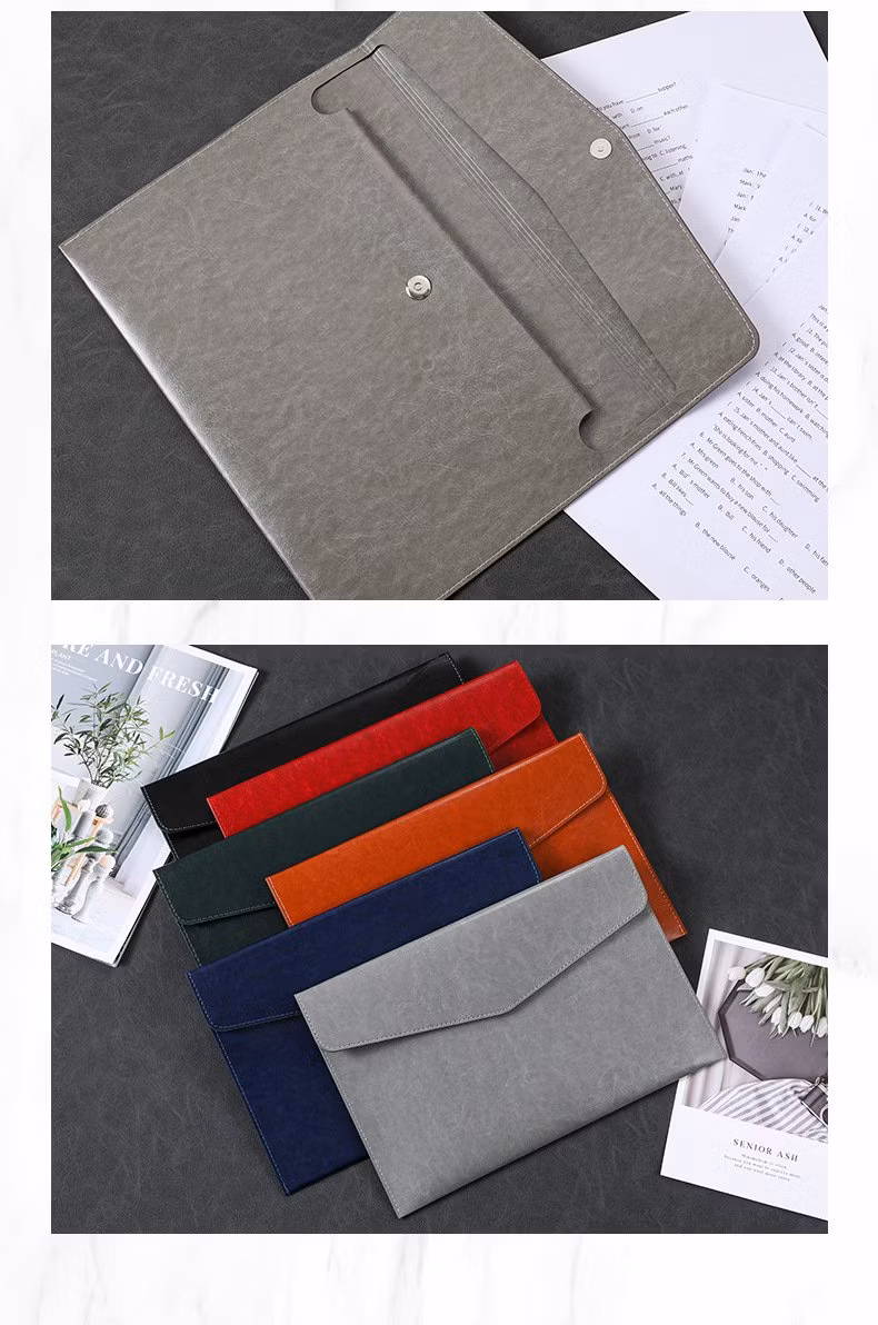 Red PU Leather A4 File Folder Document Holder Waterproof Portfolio Envelope Folder Case with Snap Closure