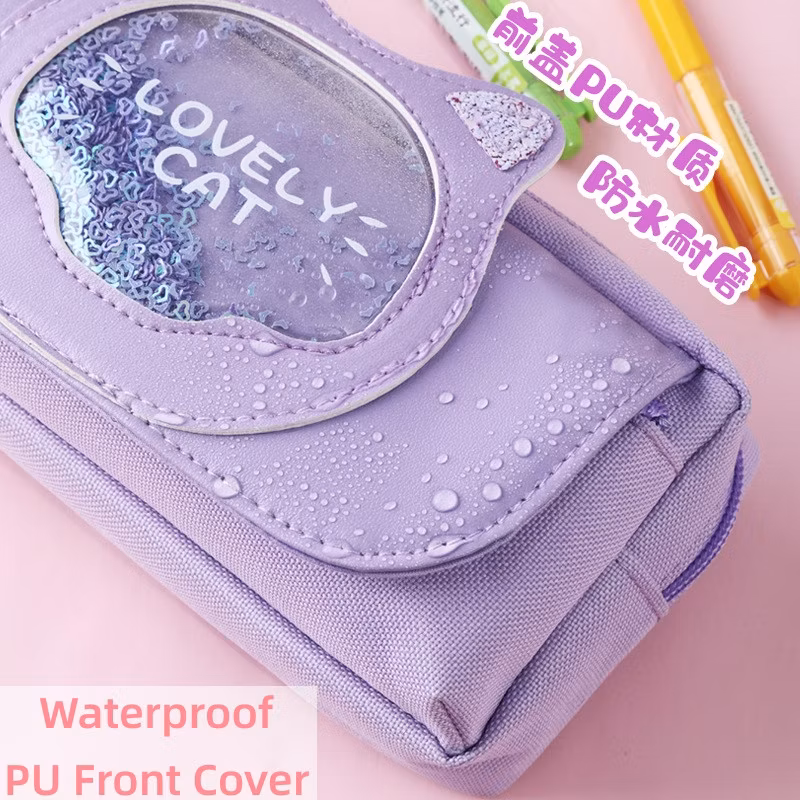 Pink Canvas Pencil Bag Colourful Large Storage Pencil Case Pen Bag with Zipper Big Capacity Pouch Organizer