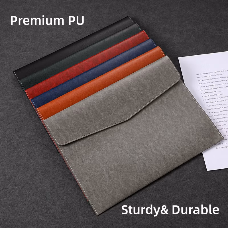 Red PU Leather A4 File Folder Document Holder Waterproof Portfolio Envelope Folder Case with Snap Closure