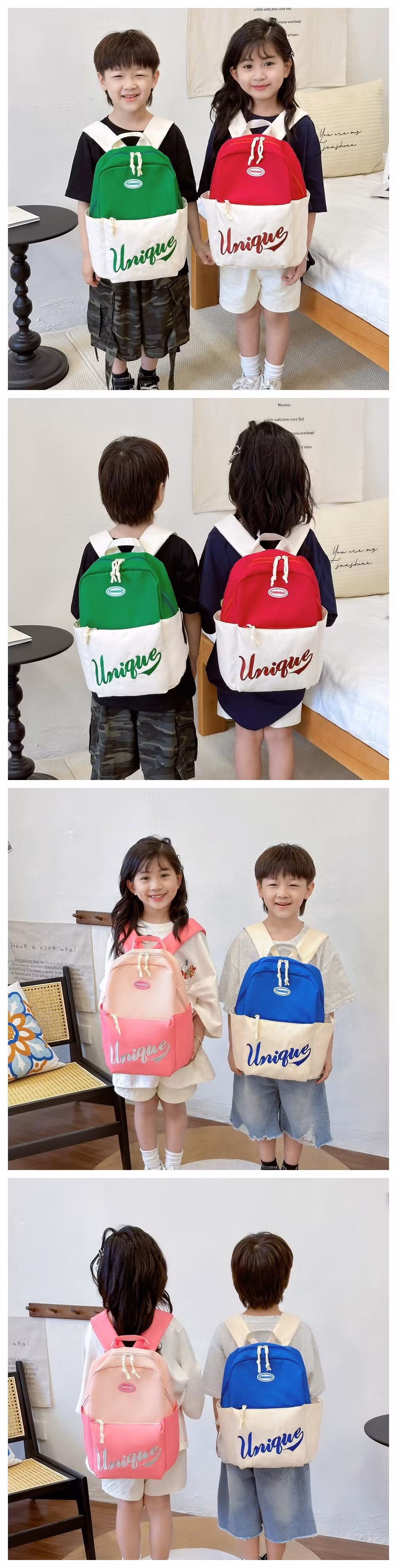 Retail and Wholesale 6 Colors Children&prime;s School Bag with Embroidery