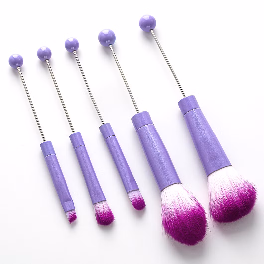 Creative 5 DIY Beaded Makeup Brush Set with Metal Handle Beauty Tools