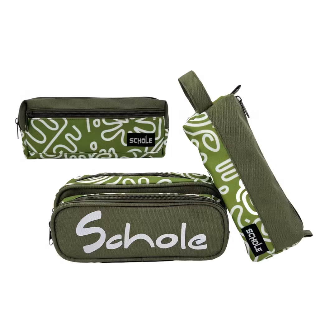 Green Flower Pencil Case Suit Big Capacity for Office School Student