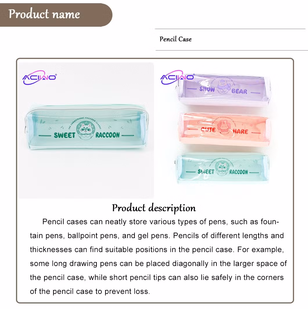 Transparent Pencil Case with Cute Little Animal, Large Capacity Student Pen Case with Zipper Storage Bag Writing Utensil Pouch Pencil Box Stationery (10093)