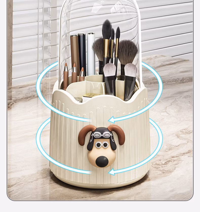 Makeup Brush Holder with Lid Cosmetic Tools Organizer 360 Rotating Make up Brushes Storage for Vanity, Waterproof & Dustproof