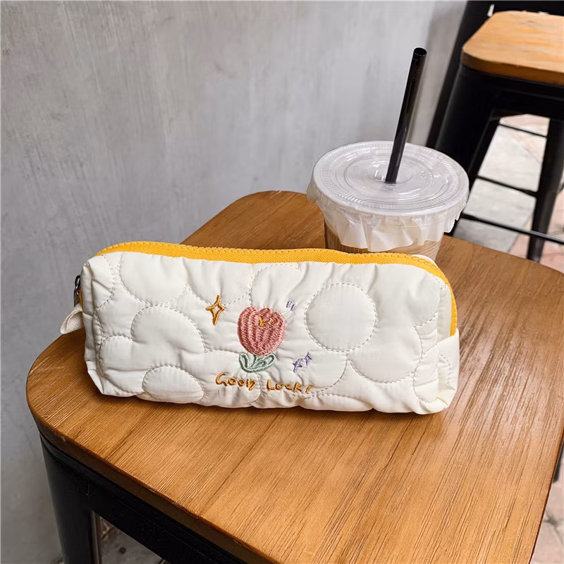 Embroidered Tulip Student Stationery Storage Bag Fabric Art Makeup Bag Pencil Bag