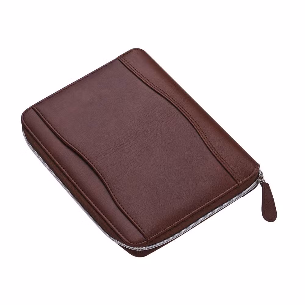 A5 Notepad Ring Binder Journal Customized Brown Notebook Wholesale Leather Portfolio Folder