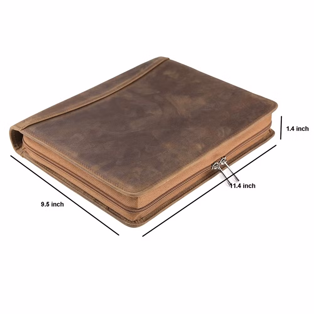 File Folder Pad Ring Binder A4 Vintage Looking Genuine Leather Portfolio
