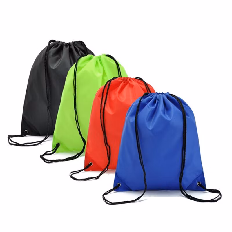 Promotional Fashionable Recycled Custom 210d Polyester Fabric Backpack School Drawstring Gym Bag