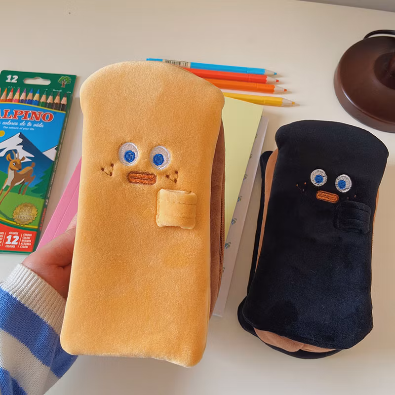 Funny Creative Toast Big Capacity Student Stationery Pencil Case for Girls