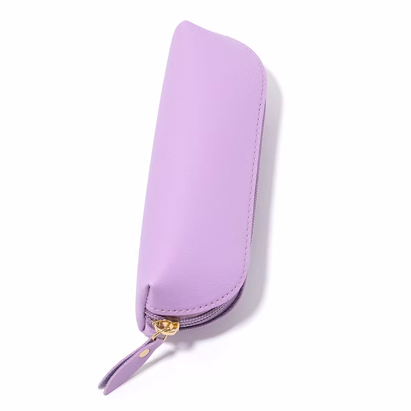 Leather Zipper Pencil Holder Pouch Pencil Case with Custom Logo