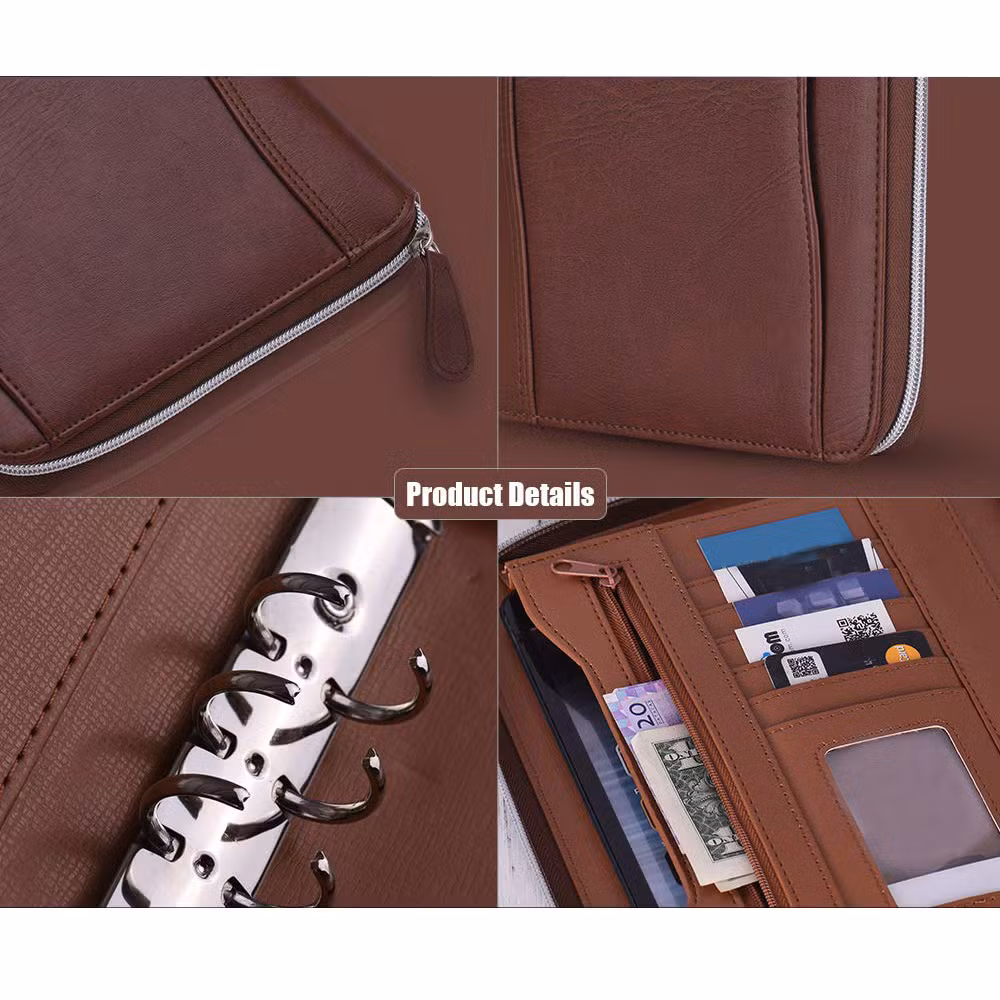 A5 Notepad Ring Binder Journal Customized Brown Notebook Wholesale Leather Portfolio Folder