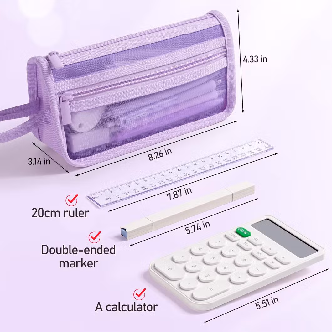 Mesh Pencil Case with Handle Zipper Clear Double Layer Pen Bag
