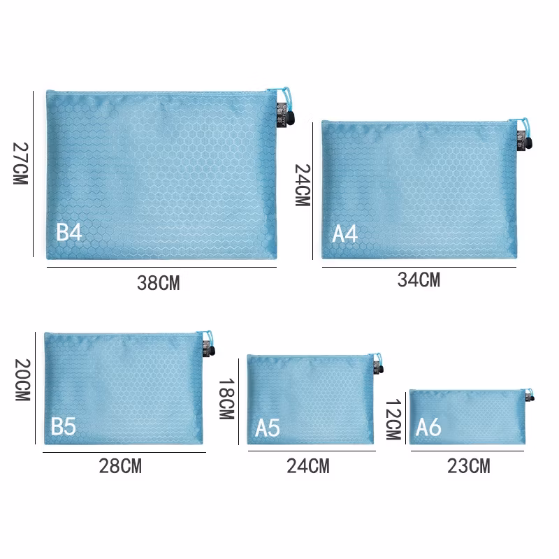 Customized High Quality Waterproof Soft Polyester Nylon Oxford Pouch Pocket Student Pencil Storage Profile Textbook Stationery File Folder Document Zipper Bag
