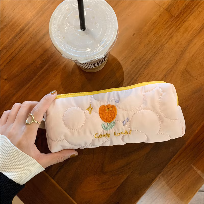 Embroidered Tulip Student Stationery Storage Bag Fabric Art Makeup Bag Pencil Bag