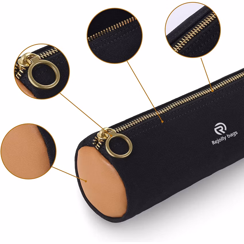 Canvas Simple Small Size Large Capacity Pencil Case Bag Pouch, Durable with Brass Zipper, Match Color Design Pen Bag