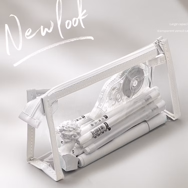 Transparent Pencil Case with Ins Japanese Style, Large-Capacity Stationery Box for Girls, Suitable for High School Female Students, High-Aesthetic Stationery Ba