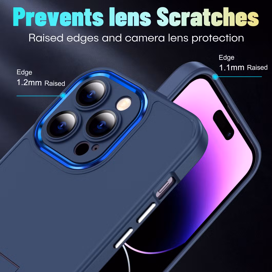 Wireless Charging Protective Lens Mobile Case for iPhone 15 Promax with Portable Stand Metal Frame