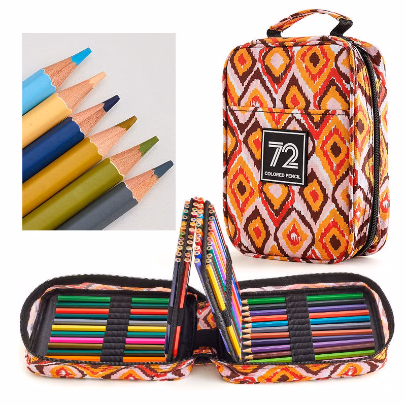 Professional 72 Color Colored Pencil Set Zipper Coloured Nylon Case Colored Pencil