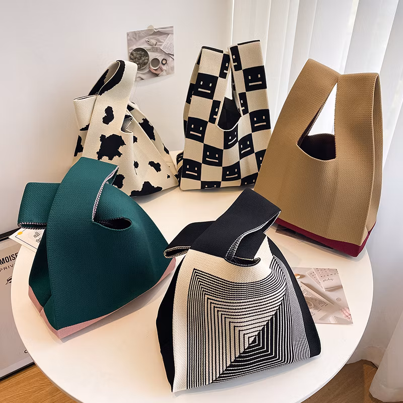Sh2442 Crochet Storage Tote Bags Traveling Foldable Purse Cute Blank for Women Large Custom with Logo Hand Wholesale Handmade Checkerboard Knitted Bag