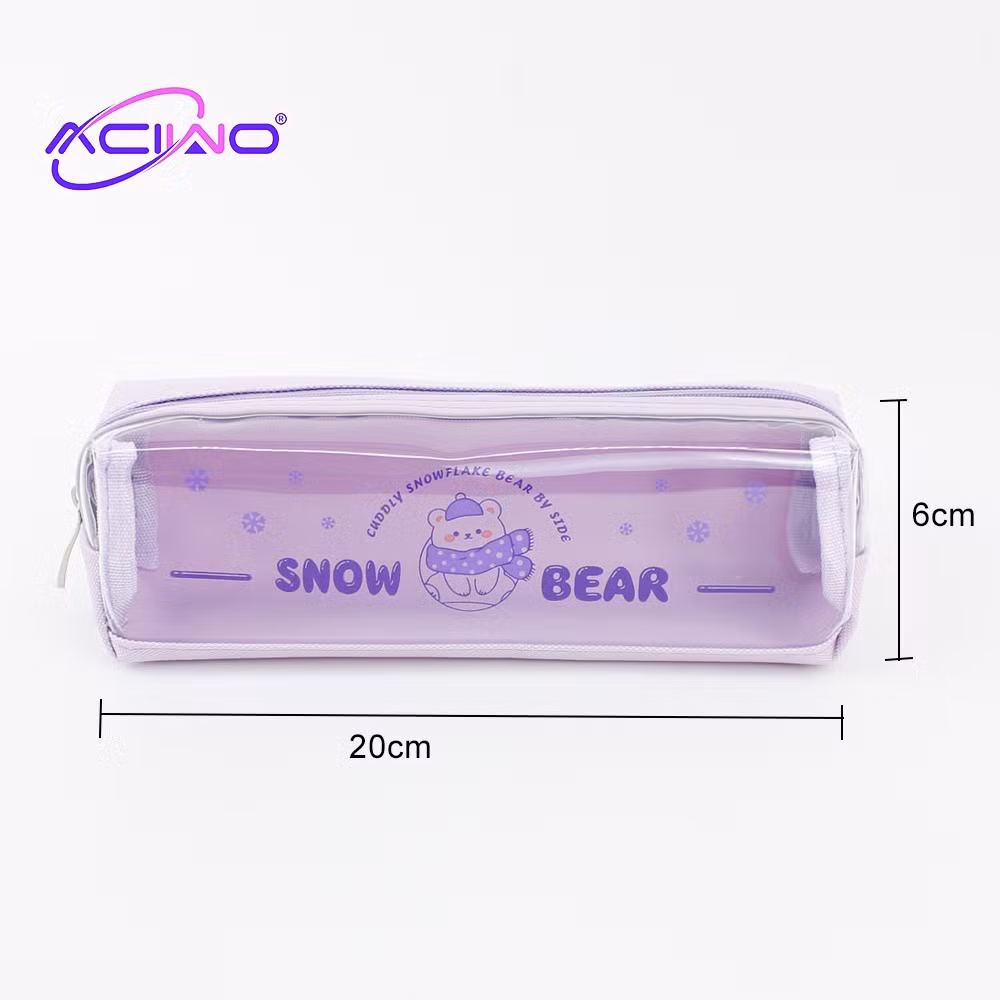 Transparent Pencil Case with Cute Little Animal, Large Capacity Student Pen Case with Zipper Storage Bag Writing Utensil Pouch Pencil Box Stationery (10093)