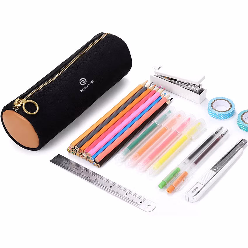 Canvas Simple Small Size Large Capacity Pencil Case Bag Pouch, Durable with Brass Zipper, Match Color Design Pen Bag