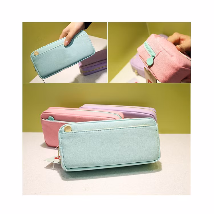 Large Capacity Girls Teen Pen Bag Cute Pink Canvas School Pencil Case