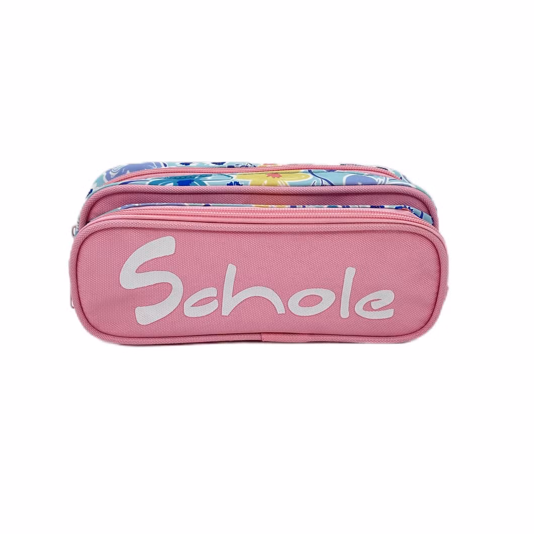 Pink Flower Pencil Case Suit Big Capacity for Office School Student