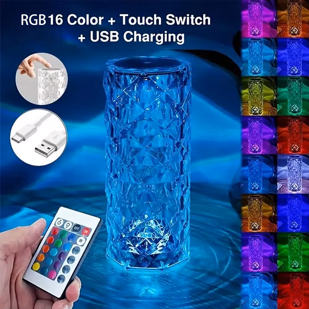 Multicolored RGB Touch LED Table Lamp USB Charging Crystal Acrylic Rose Light
