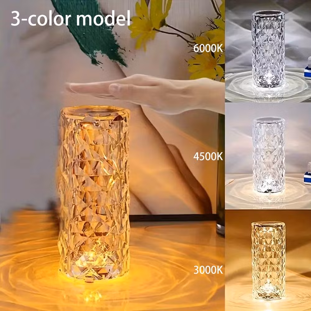 Multicolored RGB Touch LED Table Lamp USB Charging Crystal Acrylic Rose Light