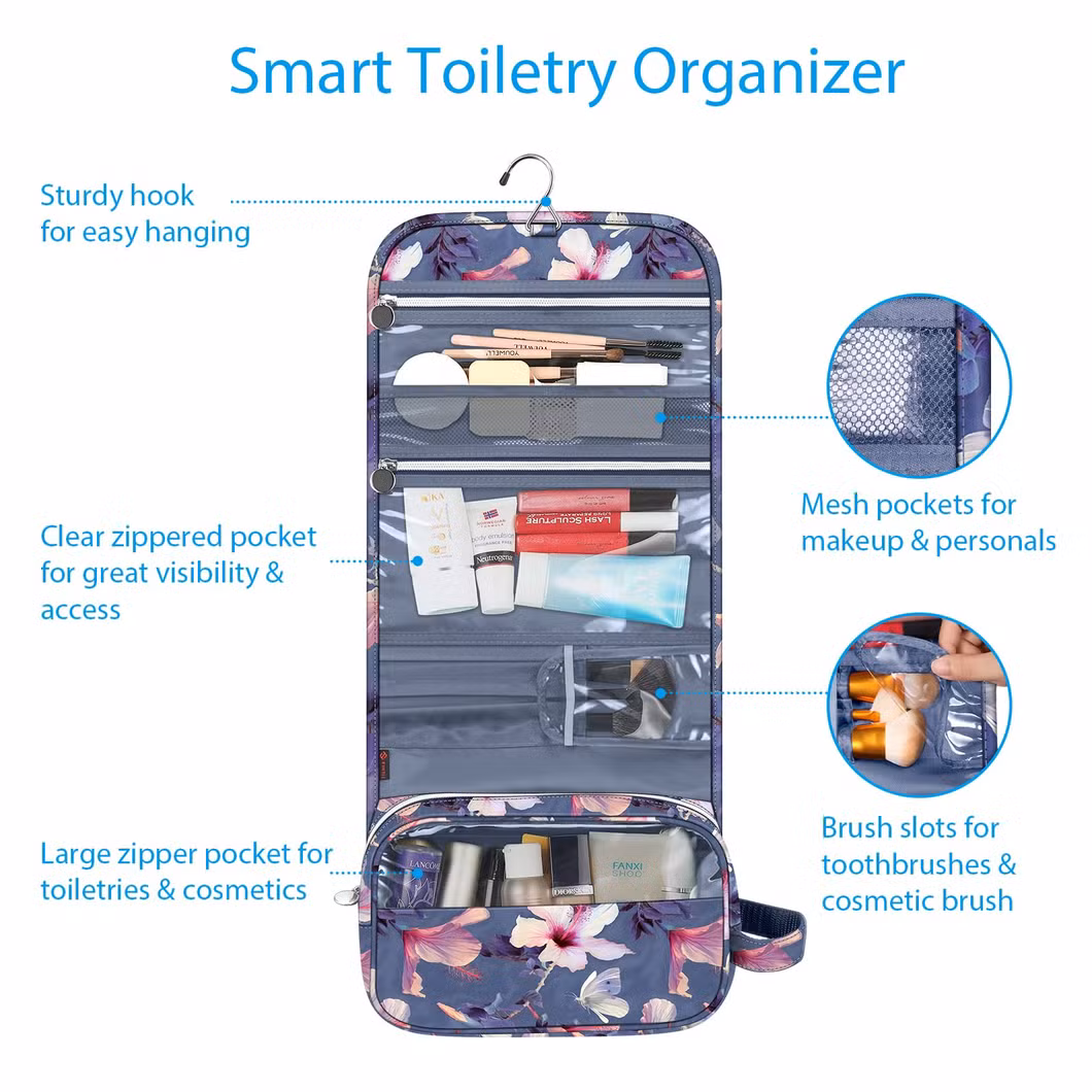 Portable Toiletry Cosmetic Travel Bag Large Water Resistant Hanging Makeup Organizer Storage Pouch Case for Women Girls