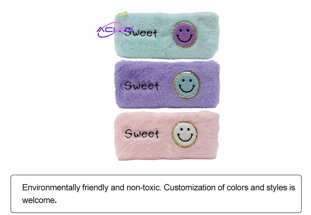 Cute Plush Smiley Pencil Case Large Capacity Students&prime; Learning Supplies and Stationery Bags (10086)