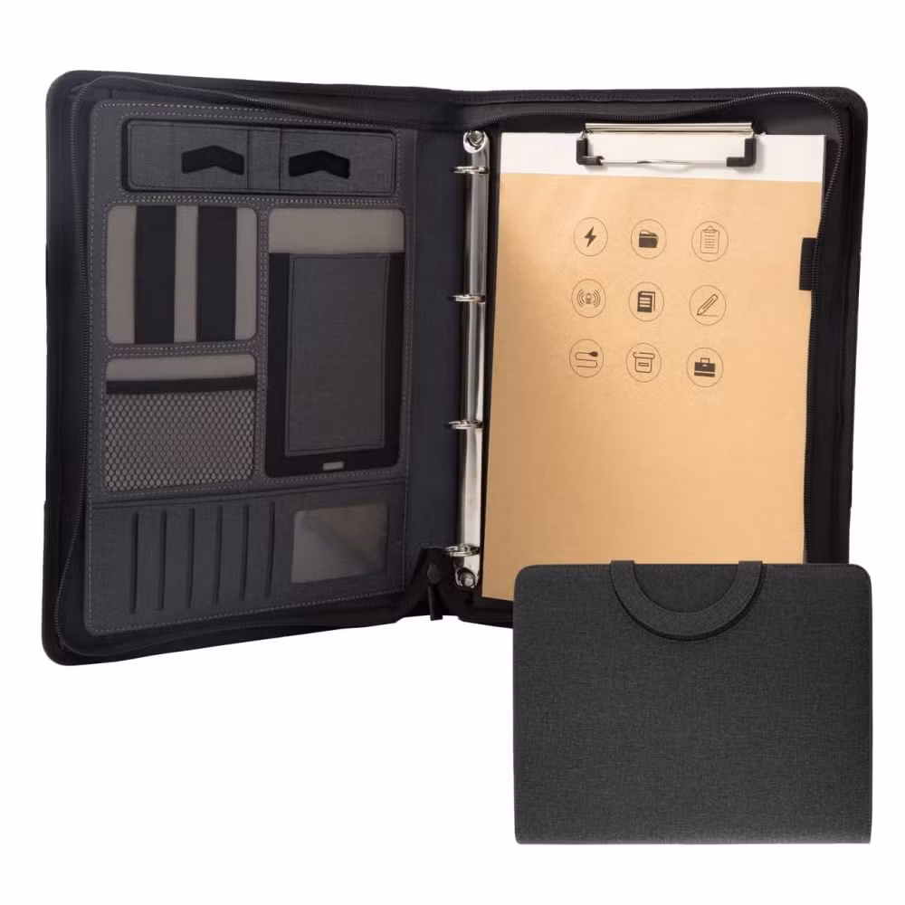 Zippered Padfolio Folder Business Conference Organizer A4 Multi-Function Portfolio Leather Combination Case