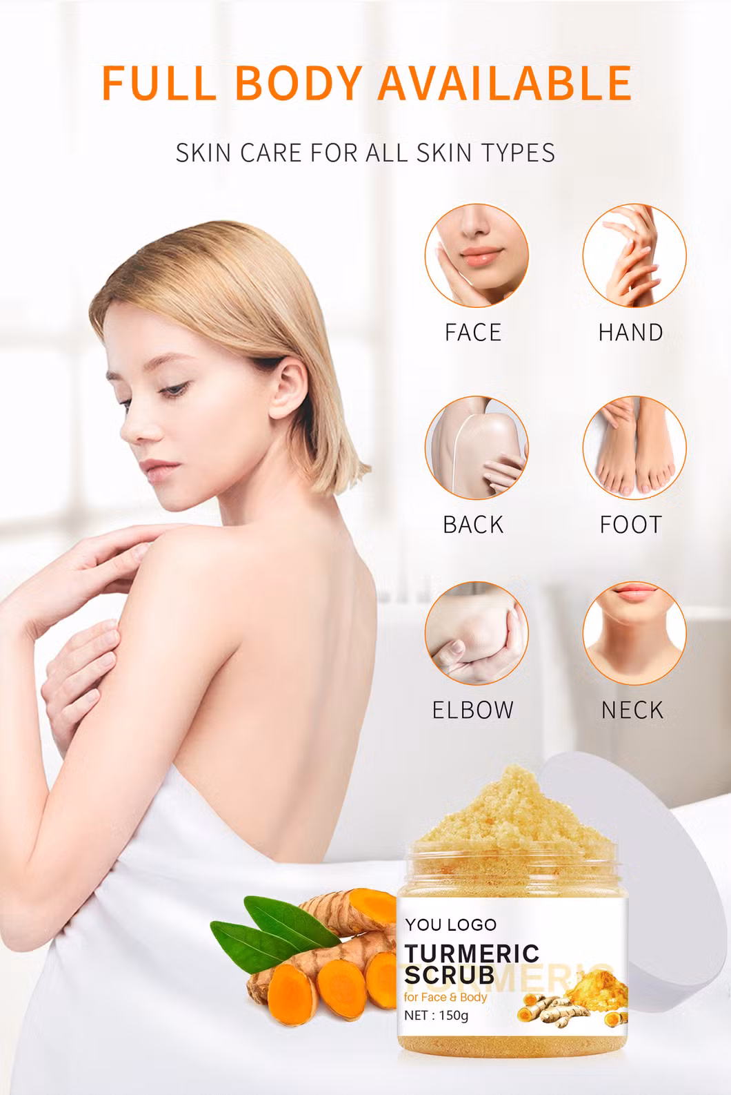 Beauty Skin Care Exfoliating and Deep Cleansing Turmeric Face Body Scrub Cosmetics