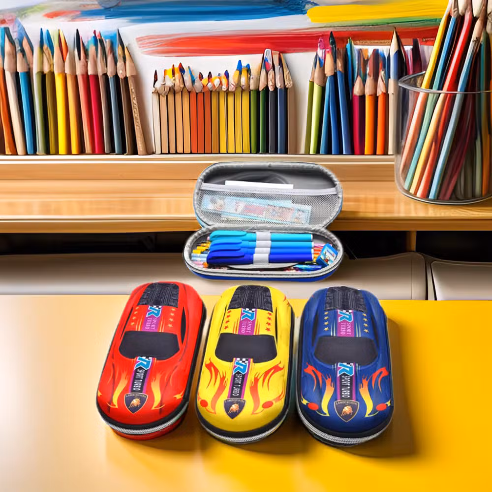 China Factory Cheaper Pencil Case Kids Boys Racing Car Cool Large Capacity Wear-Resistant Waterproof Luxury EVA Pen Case