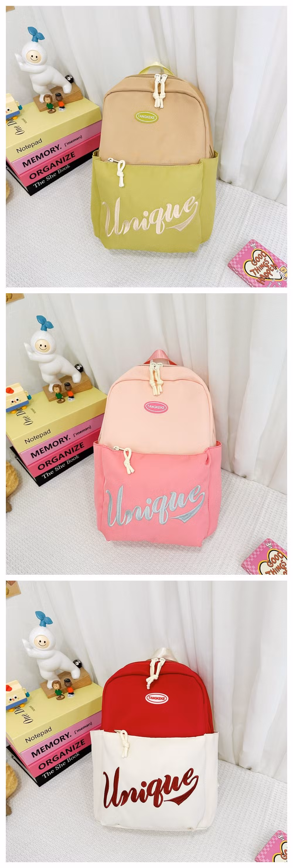 Retail and Wholesale 6 Colors Children&prime;s School Bag with Embroidery