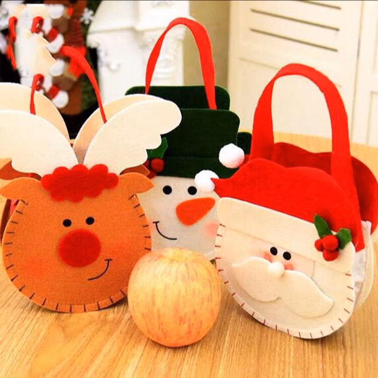New Christmas Decoration Creative Cute Linen Machine Embroidered Tote Bag with Feet Gift Candy Bag Home Decoration