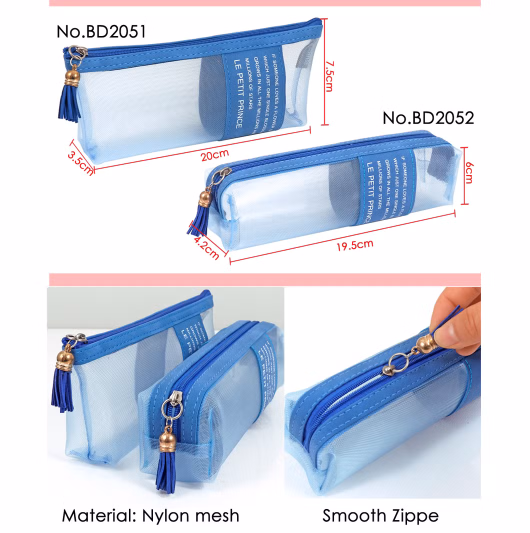 Foska High Quality Nylon Mesh Kids School Pencil Bag with Zipper