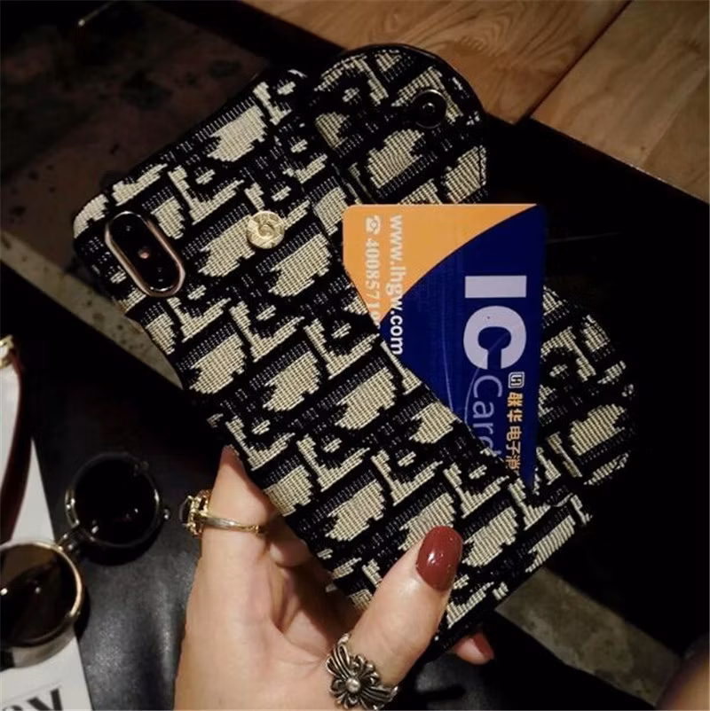 Luxury Leather Purse Cover Apple 11 12 13 14 15 Card Clots Holder Housing D Letter Design Wallet Phone Case