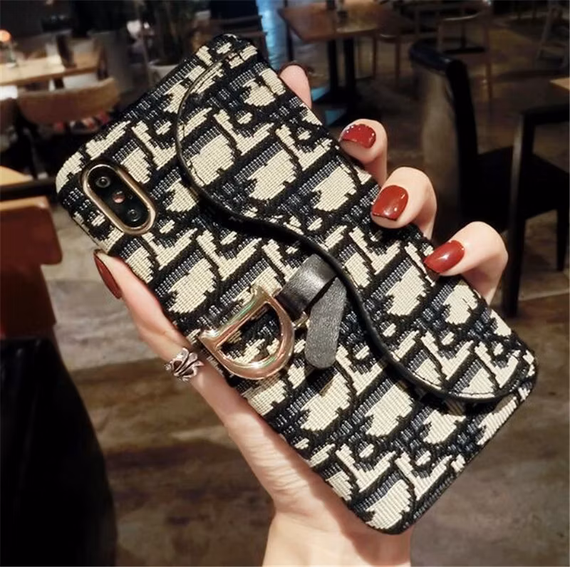 Luxury Leather Purse Cover Apple 11 12 13 14 15 Card Clots Holder Housing D Letter Design Wallet Phone Case